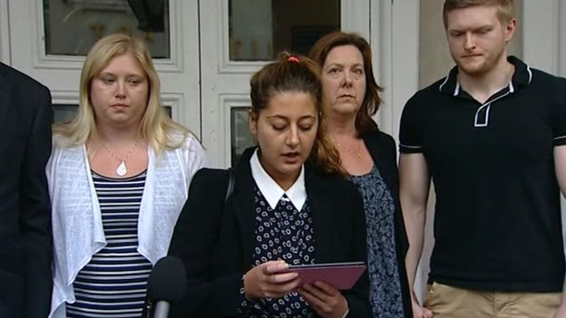 A statement on behalf of Jeremy Forrest's family is read outside Lewes Crown Court
