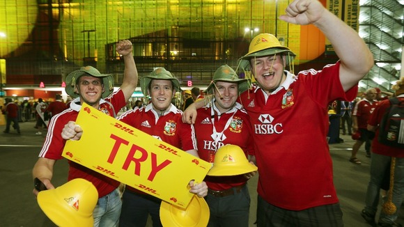 Lions fans arrive for the First Test match at the Suncorp Stadium, Brisbane.
