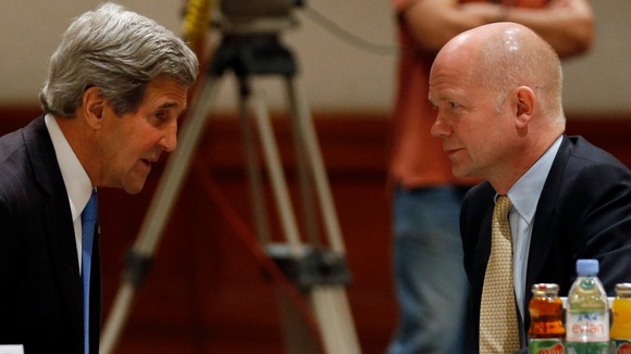 US Secretary of State John Kerry with Foreign Secretary William Hague today.