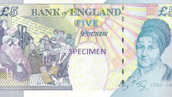 The £5 note featuring the 19th century prison reformer Elizabeth Fry