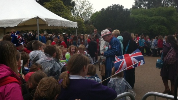 Crowds awaiting the Queen's arrival in Margam Park