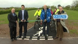 cutting the ribbon on the cycle path