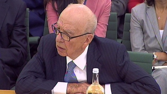 Rupert Murdoch giving evidence to MPs on the News of the World phone-hacking scandal in 2011