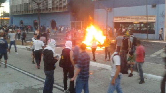 Demonstrators have expressed anger at the amount spent on stadiums ahead of the World Cup