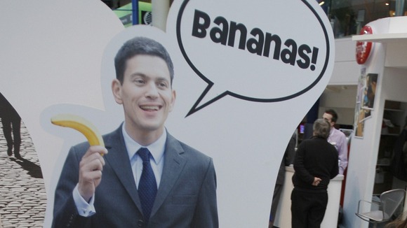 A sign advertising bananas at the 2008 Conservative party conference in Birmingham