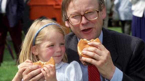 John Gummer and his four-year-old daughter Cordelia tuck into burgers in that infamous 1990 photograph