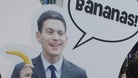 Former Foreign Secretary David Miliband brandishing his banana