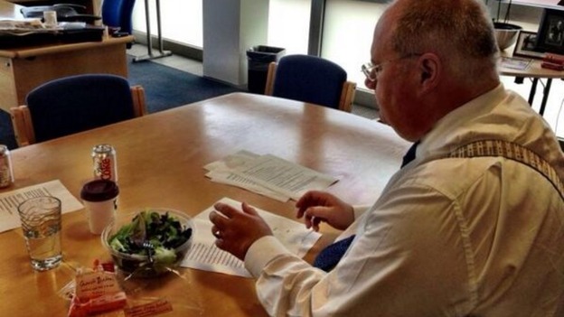 Eric Pickles tweeted this picture saying: "Putting final touches to the LGA speech."