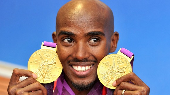 Mo Farah with his 2 Olympic gold medals