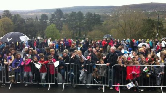 Crowds in Merthyr waiting to see the Queen