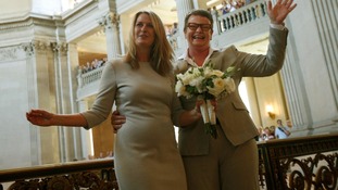 Sandy Stier (L) and Kris Perry, plaintiffs of the lawsuit against Proposition 8