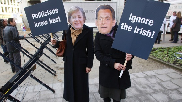 Protesters against European Union leaders' plans to ignore the Irish "no" vote in Brussels in 2008.