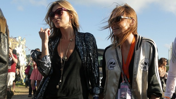 Kate Moss and Stella McCartney backstage at the Glastonbury Festival