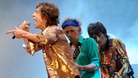 Mick Jagger, Keith Richards and Ronnie Wood from the Rolling Stones perform on the Pyramid Stage