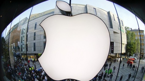 An Apple logo outside a store.