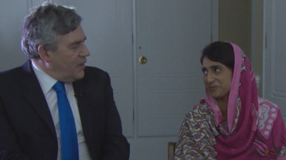UN special envoy for global education Gordon Brown and Shazia Ramzan.