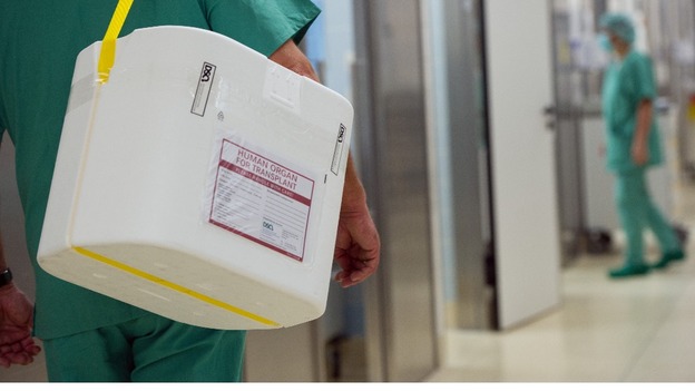 A special container for the transport of donated organs is seen in a hospital