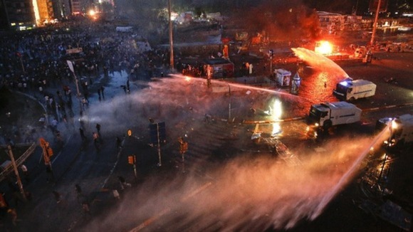 Water cannon were used in Taksim Square last month.