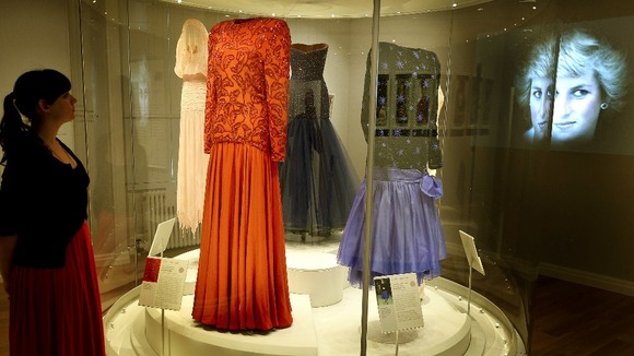 A dress worn by Princess Diana in Saudi Arabia in 1986 at the Fashion Rules Royal Dress Exhibition in Kensington Palace