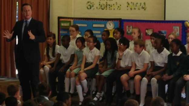 Prime Minister David Cameron tweeted this picture from St. May's and St. John's primary school.