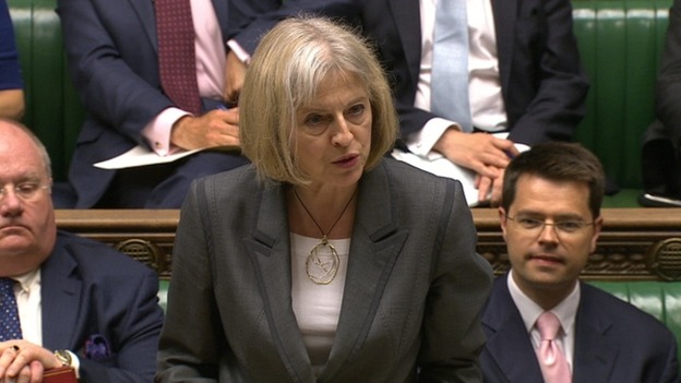 Home Secretary Theresa May addressing the Commons this afternoon