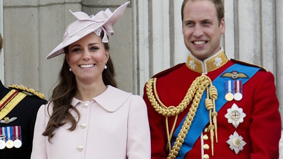 Pregnant Catherine, Duchess of Cambridge, and Prince William, Duke of Cambridge seen on the balcony of Buckingham Palace on June 15.