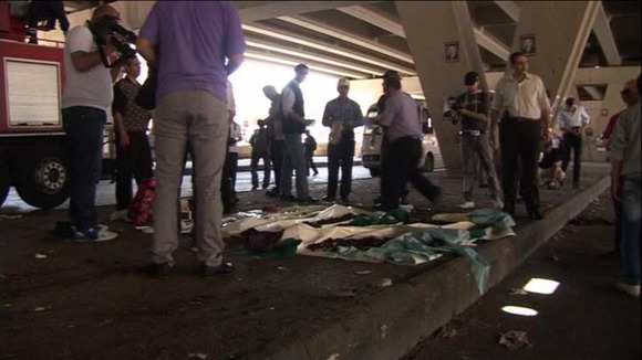 Littered streets in Damascus following suicide bomb attack