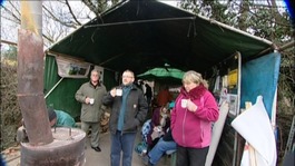 Protesters at their camp
