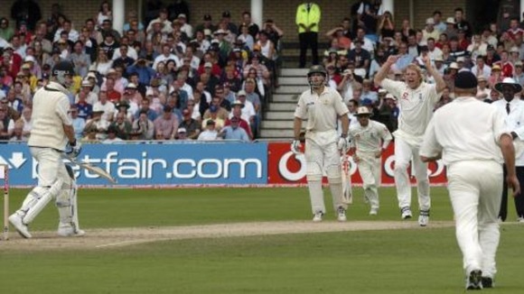 Matthew Hoggard celebrates the wicket of Michael Clarke in 2005