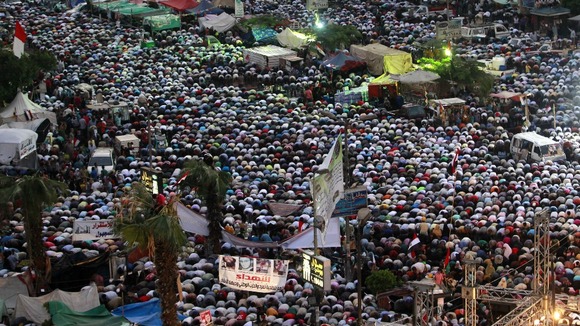 Supporters of ousted president Mohamed Morsi are gathered at Rabaa Adawiya square in Cairo.