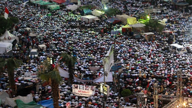 Supporters of ousted president Mohamed Morsi are gathered at Rabaa Adawiya square in Cairo.