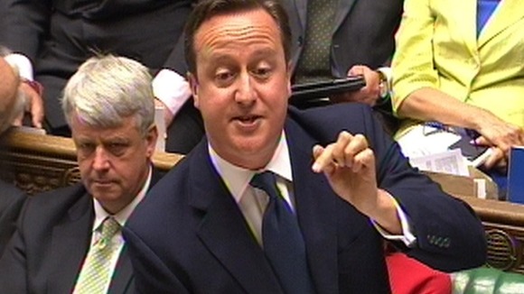 Prime Minister David Cameron speaks during Prime Minister's Questions today.