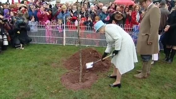 The Queen helps plant a tree at Glanusk Park