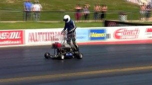 Matt McKeown fine-tuning his jet-powered shopping trolley