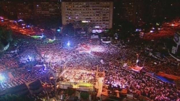 Aerial view of the streets surrounding Cairo's Rabaa Al Adaweya mosque
