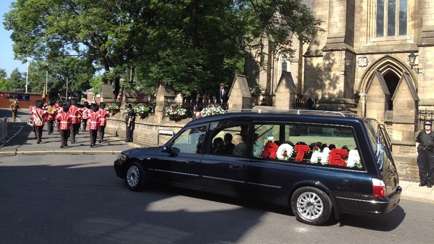 The hearse and guard of honour of 40 soldiers from Fusilier Rigby's regiment