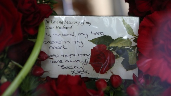 Rebecca Rigby, the wife of murdered soldier Fusilier Lee Rigby, writes 'Forever in my heart'.