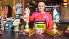 Jessica Ennis behind the bar at the Rovers Return in Coronation Street. 