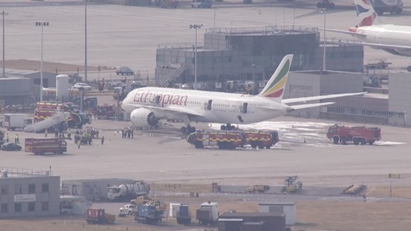 The Ethiopian Airlines plane at Heathrow.