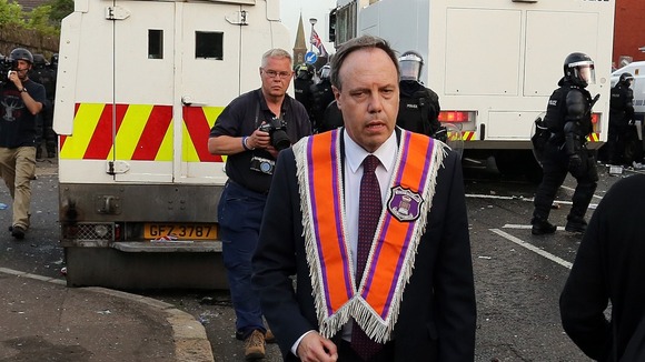 Democratic Unionist Party MP Nigel Dodds, prior to being injured after loyalists clashed police in North Belfast.