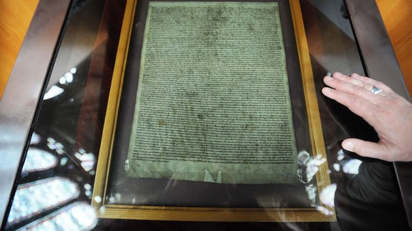 The Magna Carta displayed in Salisbury Cathedral.