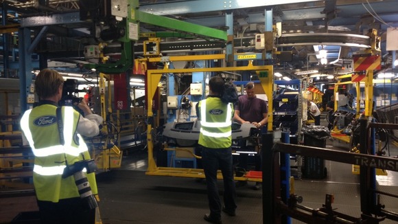 ITV Meridian crews film in the Ford factory in Southampton