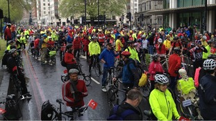 The cyclists gather in Park Lane.