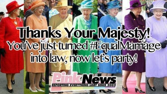 Pink News released a pictures with the Queen wearing all the colours of the rainbow.
