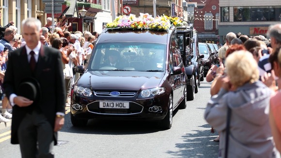The funeral cortage of Bernie Nolan arriving at the Grand Theatre in Blackpool