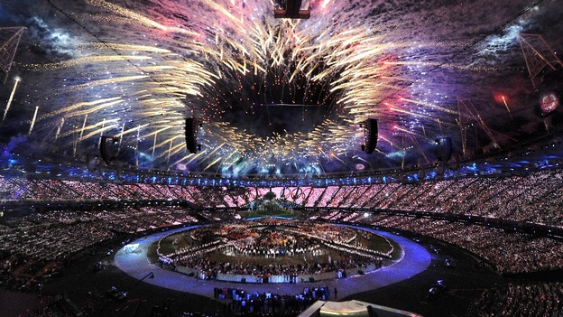 Fireworks at the opening ceremony of the London Olympic Games 2012.
