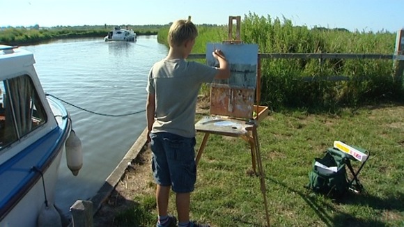 Kieron Williamson painting on the broads in Norfolk