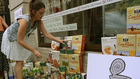 UK Uncut protesters demonstrate outside a branch of the HSBC Bank in London's Regent Street
