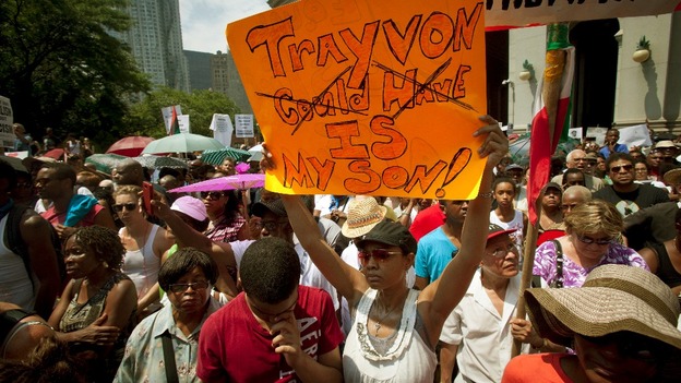 Hundreds of protesters rally in New York City to express their anger over the acquittal of George Zimmerman.