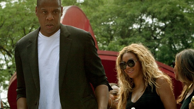 Singer Beyonce and her husband, rapper Jay Z, joined the rally in New York City.